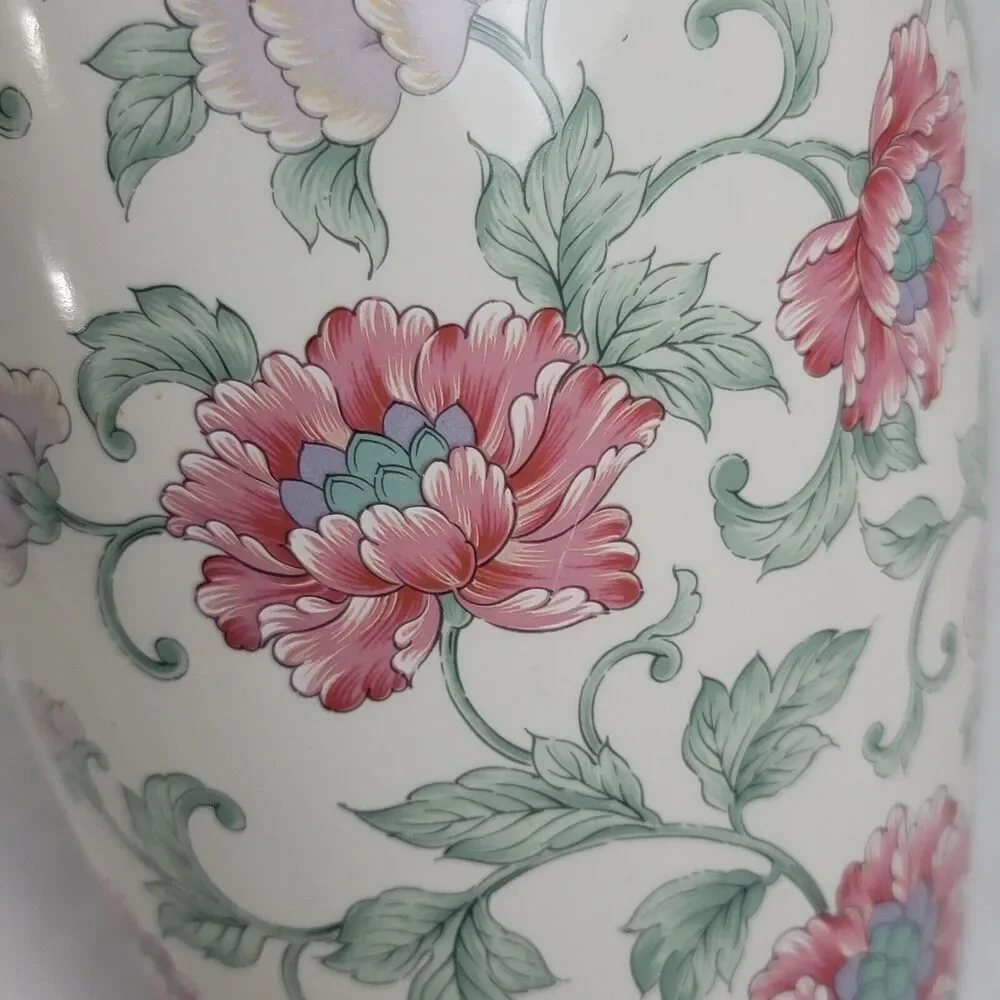 Japanese Hand Painted Floral Porcelain Round Vase Flowers By Premier Collection